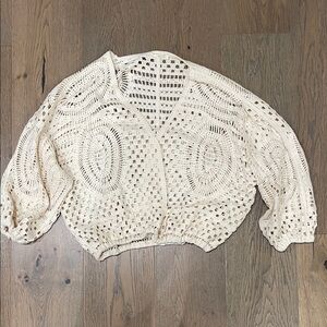 lovestitch Open-Knit Crochet Cardigan in Cream